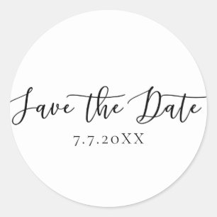 Zwarte script type moderne 'Save the Date'-uitnodi Ronde Sticker