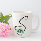 Zwarte script waterverf wildbloemen koffie mok