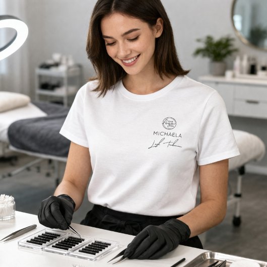 Zwarte Script Werknemersnaam Zakelijk Logo Wimpers T-shirt
