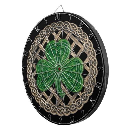 Zwarte Shamrock op Keltische Knots Dart Board Dartbord (Voorkant Rechts)