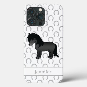 Zwarte Shetlandpony Leuke Cartoon Illustratie iPhone 13 Pro Hoesje