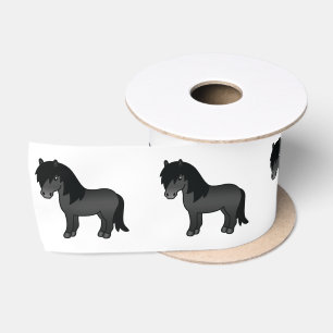 Zwarte Shetlandpony Leuke Cartoon Illustratie Lint