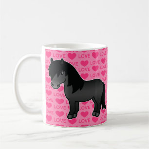Zwarte Shetlandpony Roze Met Harten & Liefde Tekst Koffiemok