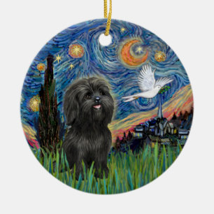 Zwarte Shih Tzu in "Sterrennacht" geïnspireerde ve Keramisch Ornament