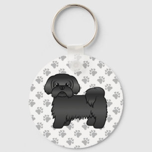 Zwarte Shih Tzu Leuke Cartoon Hondenillustratie Sleutelhanger