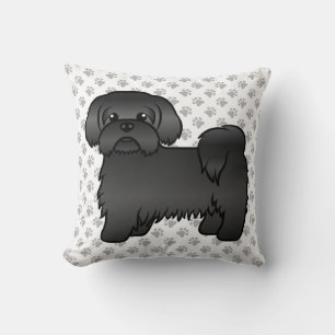 Zwarte Shih Tzu Schattige Cartoon Hond & Pootjes Kussen