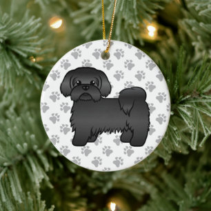 Zwarte Shih Tzu Schattige Cartoonhond Illustratie Keramisch Ornament