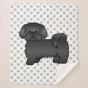 Zwarte Shih Tzu Schattige Cartoonhond Illustratie Sherpa Deken