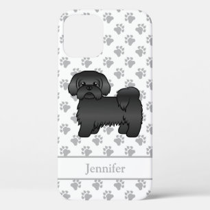 Zwarte Shih Tzu Schattige Cartoonhond & Naam iPhone 12 Pro Hoesje