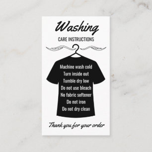 Zwarte shirt kleding wasverzorgingsinstructies visitekaartje