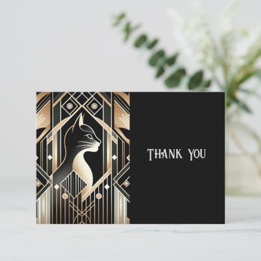 Zwarte Siamese Kat Abstracte Dankkaart Bedankkaart (Staand voorkant)