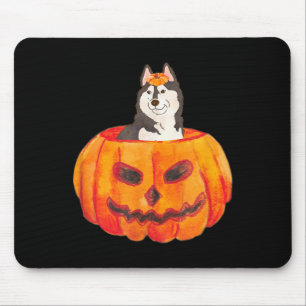 Zwarte Siberische Husky-hond Gelukkig Halloween Po Muismat