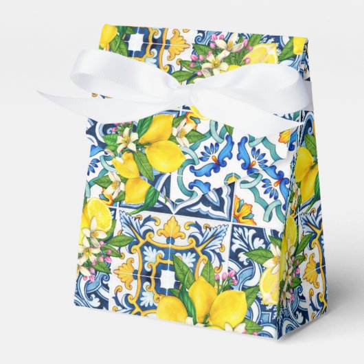 Zwarte Siciliaanse Tegels Citrus Lemons Bedankdoosjes (Voorkant Zijde)