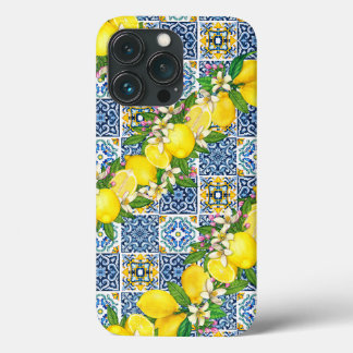 Zwarte Siciliaanse Tegels Citrus Lemons iPhone 13 Pro Hoesje