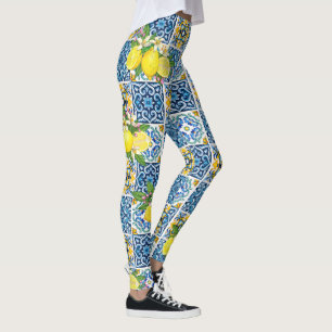 Zwarte Siciliaanse Tegels Citrus Lemons Leggings