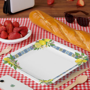 Zwarte Siciliaanse Tegels Citrus Lemons Papieren Bordje