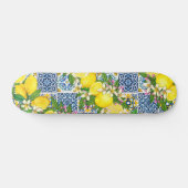Zwarte Siciliaanse Tegels Citrus Lemons Skateboard (Horizontaal)