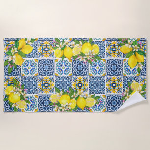 Zwarte Siciliaanse Tegels Citrus Lemons Strandlaken