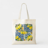 Zwarte Siciliaanse Tegels Citrus Lemons Tote Bag (Achterkant)