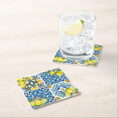 Zwarte Siciliaanse Tegels Citrus Lemons Vierkante Kartonnen Onderzetter (Insitu)