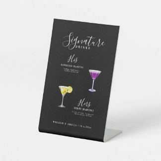 Zwarte Signature-dranken acryl bord, Zijn en hare  Reclamebord Met Voetstuk