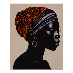 Zwarte Silhouet Afro-Amerikaanse Vrouw Hoofddoek Perfect Poster