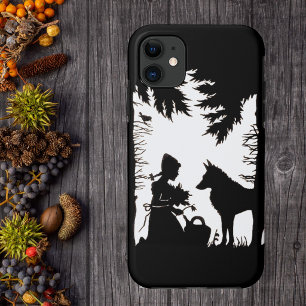 Zwarte Silhouet Rode Ridderkap Wolf Bossen iPhone 11 Hoesje