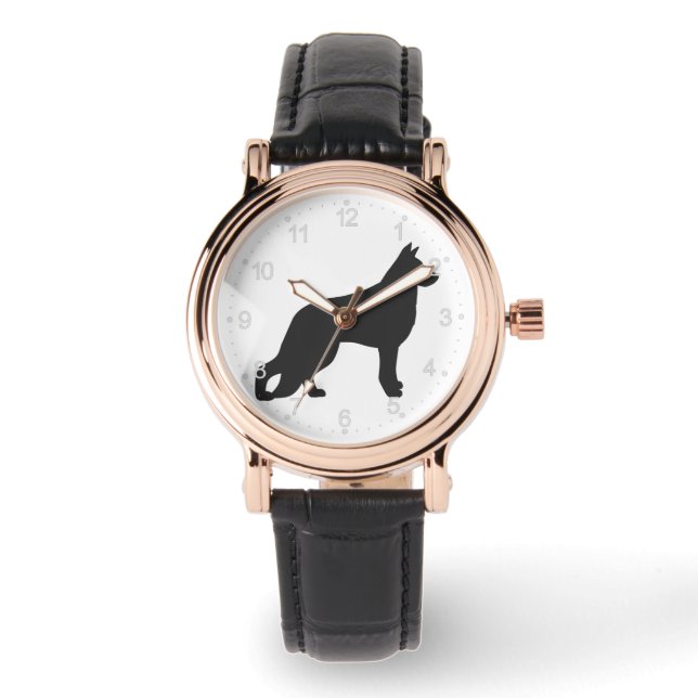 Zwarte silhouet van de Duitse herderhond Horloge (Voorkant)