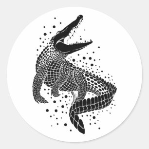 Zwarte silhouet van een krokodil ronde sticker