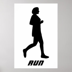 Zwarte Silhouet Vrouwelijke Hardloper Hardlopen Poster