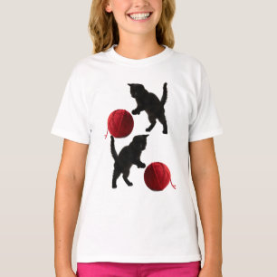 Zwarte Silhouette Kitty, met rode wollen Bal T-shirt