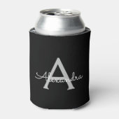 Zwarte Silver Modern Script Girly Monogram Naam Blikjeskoeler (Blikje Voorkant)