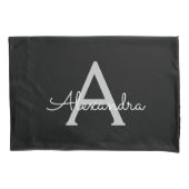 Zwarte Silver Modern Script Girly Monogram Naam Kussensloop (Voorkant)