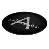 Zwarte Silver Modern Script Girly Monogram Naam Snijplank (Hoek)