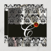 ZWARTE SILVER SILK DAMASK CLOTH MONOGRAM RED RUBY KAART (Voorkant / Achterkant)