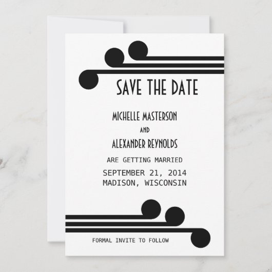 Zwarte Simple Deco Chic Save the Date Uitnodiging (Voorkant)