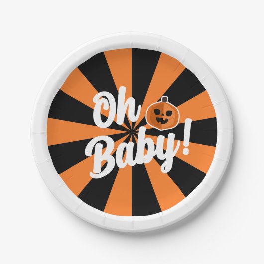 Zwarte Sinaasappel Pompoen Oh Baby Halloween Baby Papieren Bordje (Voorkant)