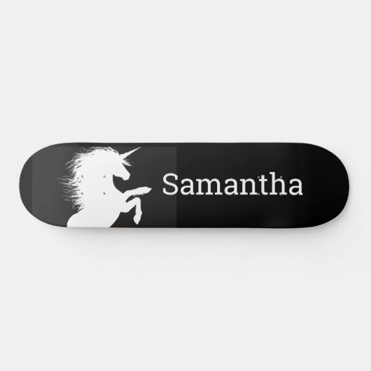 Zwarte Skateboard White Unicorn (Horizontaal)