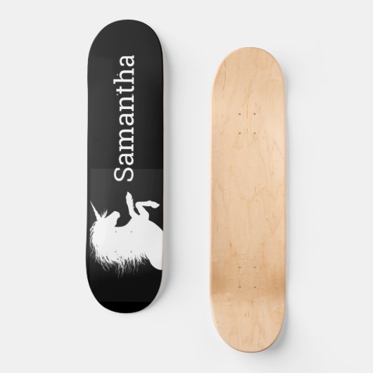 Zwarte Skateboard White Unicorn (Voorkant)