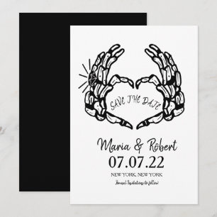 Zwarte Skelet Hand Hart Trouwringen Doodle Kaart