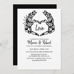 Zwarte Skeleton Hand Heart met bruiloft Rings Kaart