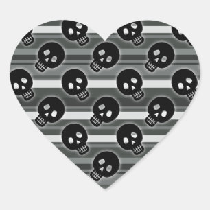 Zwarte Skulls op Black White Stripe Pattern Hart Sticker