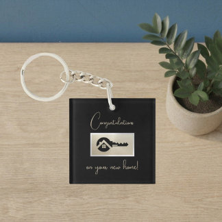 Zwarte Sleutel Champagne Glitter Vastgoed Marketin Sleutelhanger