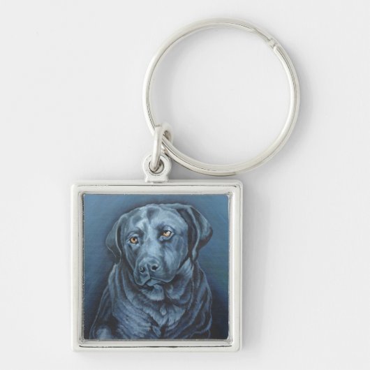 Zwarte Sleutelhanger Blue Dog Art-cadeaus (Voorkant)