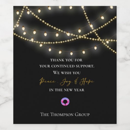 Zwarte Slingerlichten Bedankbericht Bedrijfs- Wijn Etiket (Enkel label)