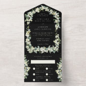 Zwarte sneeuwbes + eucalyptus bruiloft all in one uitnodiging (Binnen)