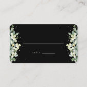 Zwarte sneeuwbes + eucalyptus bruiloft plat plaatskaartje (Voorkant)