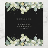 Zwarte sneeuwbes + eucalyptus winter bruiloft wijn etiket (Enkel label)