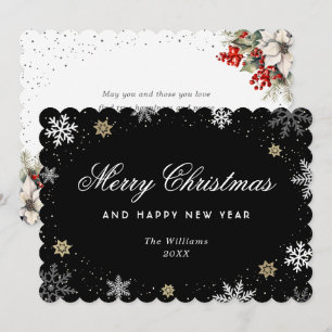 Zwarte Sneeuwvlok Waterverf Botanisch Feestdagenkaart