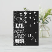 Zwarte sneeuwvlokken Eet Drink gehuwd huwelijk Kaart (Staand voorkant)